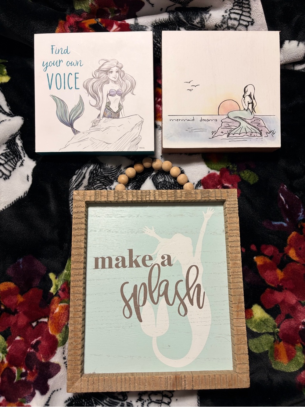 Hobby Lobby Mermaid Wall Art Set - Teal, White, Brown.